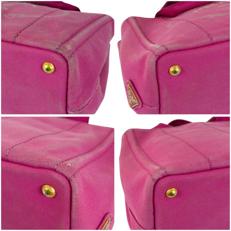 Prada Mini Tote Canapa Handbag Pink Canvas Triangle Logo