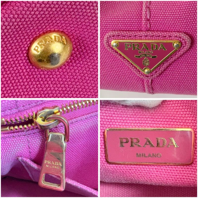 Prada Mini Tote Canapa Handbag Pink Canvas Triangle Logo