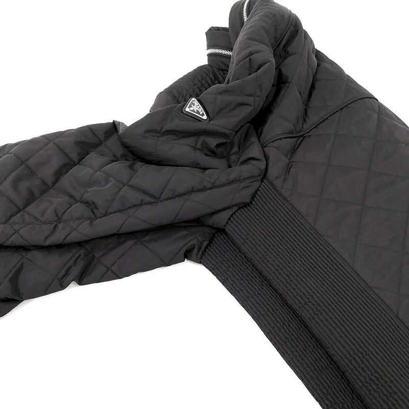 Prada Zip-Up Jacket Quilted Polyamide Polyester Black Size 56