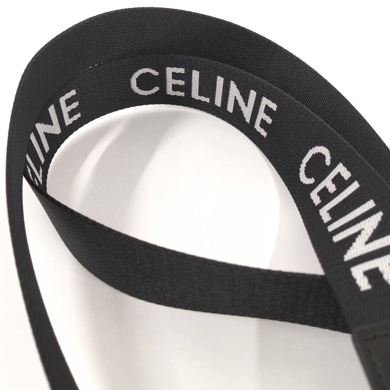 Celine Double Ring Belt Brand Logo Nylon Canvas Black White