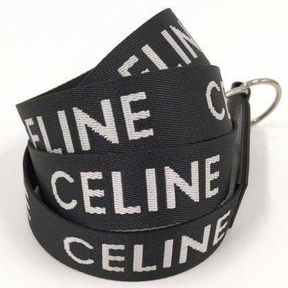 Celine Double Ring Belt Brand Logo Nylon Canvas Black White