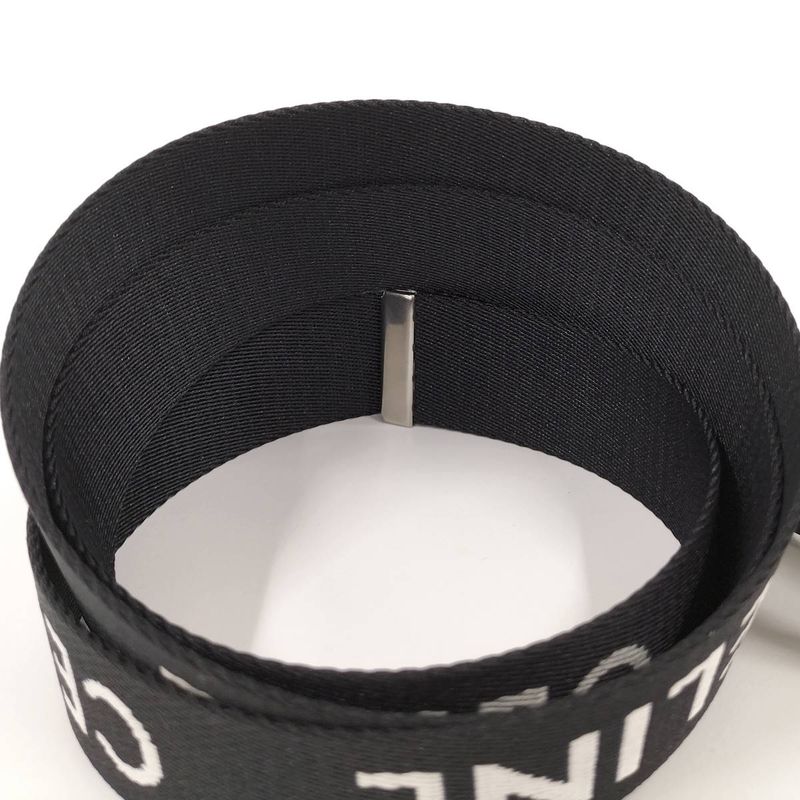 Celine Double Ring Belt Brand Logo Nylon Canvas Black White