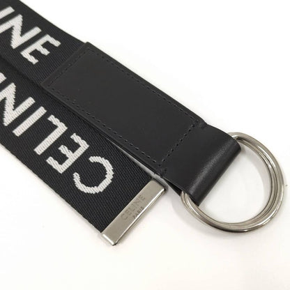 Celine Double Ring Belt Brand Logo Nylon Canvas Black White