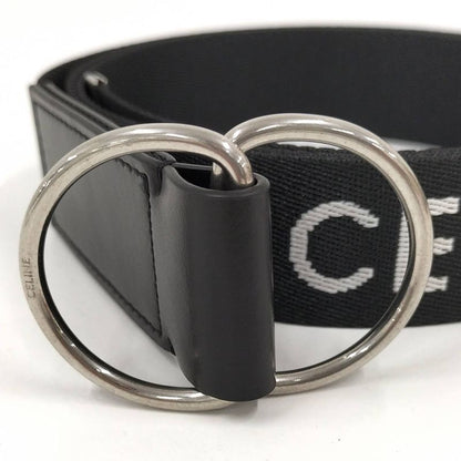 Celine Double Ring Belt Brand Logo Nylon Canvas Black White
