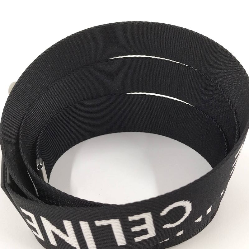 Celine Double Ring Belt Brand Logo Nylon Canvas Black White