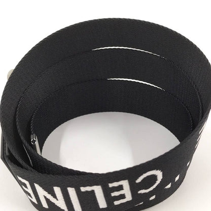 Celine Double Ring Belt Brand Logo Nylon Canvas Black White