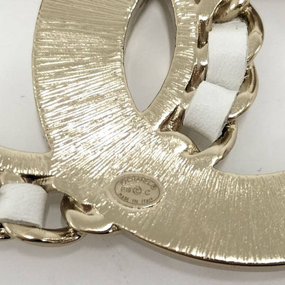 Chanel Brooch Leather Plated Pearl Rhinestone Gold B19c