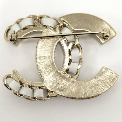 Chanel Brooch Leather Plated Pearl Rhinestone Gold B19c