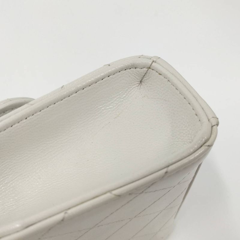 Chanel Pearl Chain Clutch Shoulder Bag Matelasse Leather White