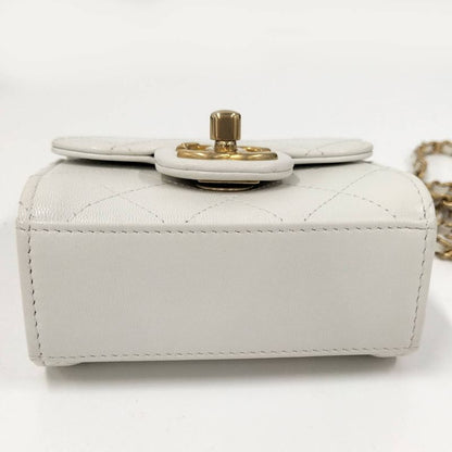 Chanel Pearl Chain Clutch Shoulder Bag Matelasse Leather White