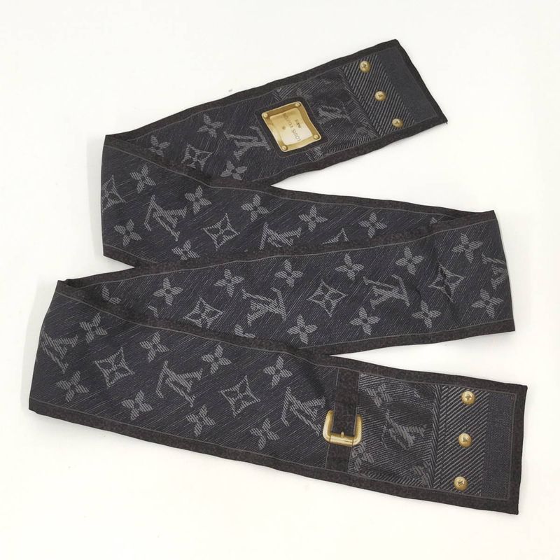 Louis Vuitton Tulley Scarf Bandeau New Denim Monogram 100% Silk M72338