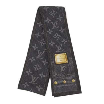Louis Vuitton Tulley Scarf Bandeau New Denim Monogram 100% Silk M72338
