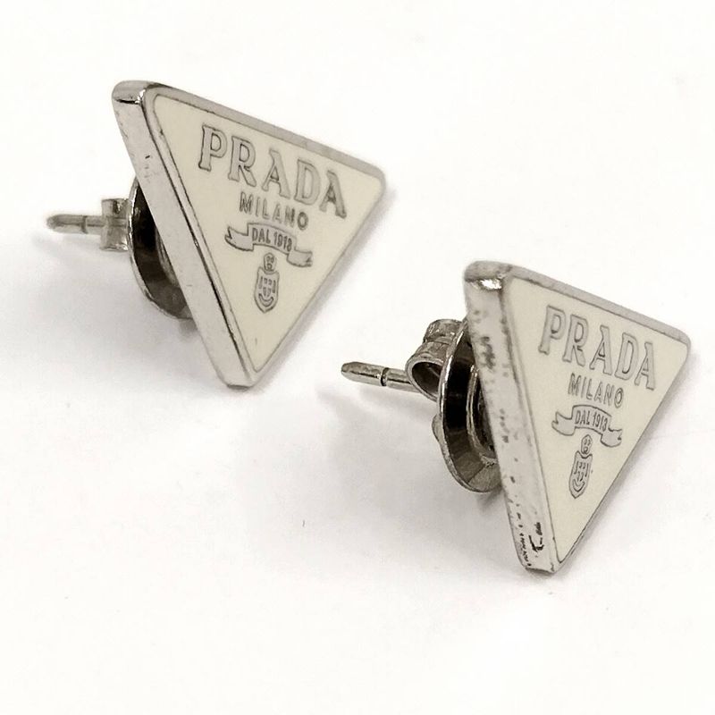 Prada Earrings Logo Plate Sv925 Silver 925 Silver