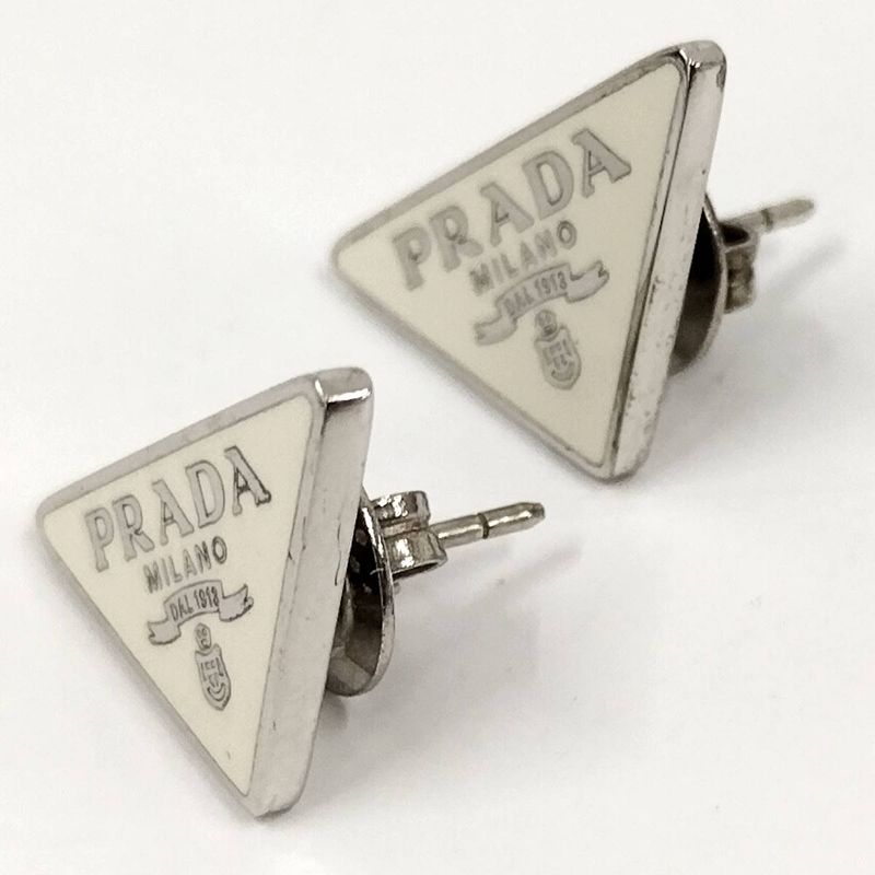 Prada Earrings Logo Plate Sv925 Silver 925 Silver