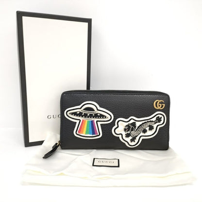 Gucci Round Zipper Long Wallet GG Marmont Ufo Leather Black 474584