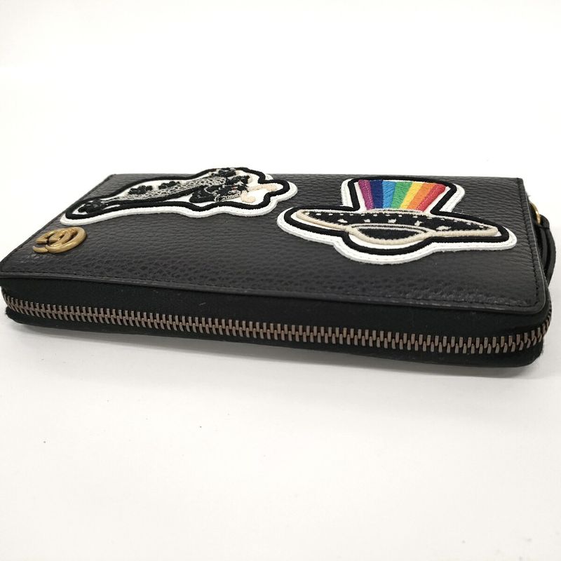 Gucci Round Zipper Long Wallet GG Marmont Ufo Leather Black 474584