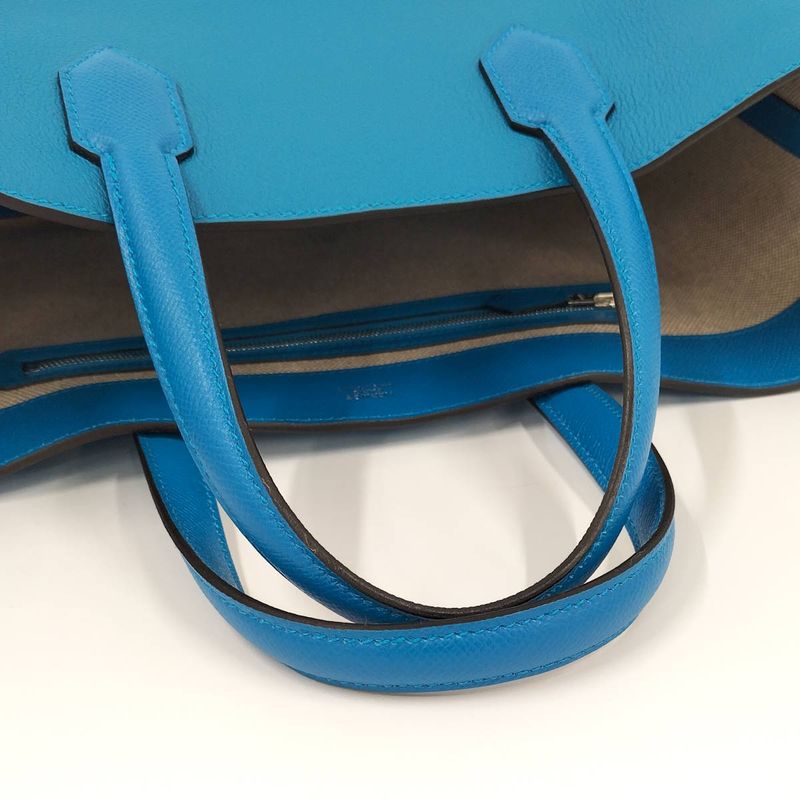 Hermes Handbag Maxi Box Cabas 30 Vaux-Ebson Leather Blue Engraved a