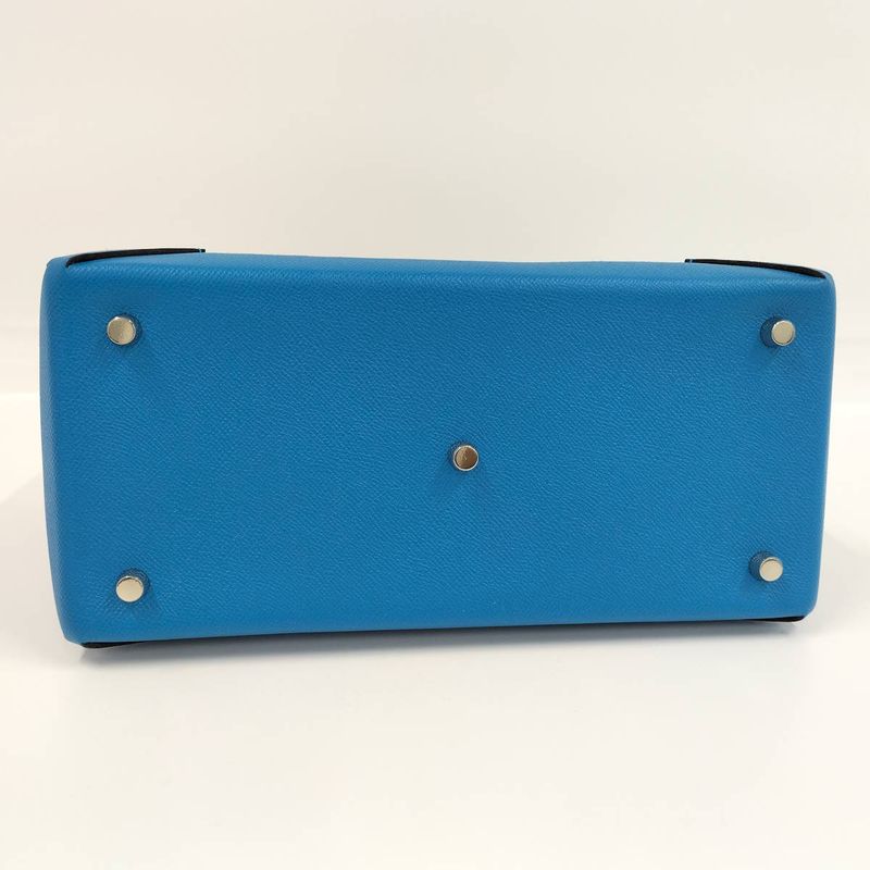 Hermes Handbag Maxi Box Cabas 30 Vaux-Ebson Leather Blue Engraved a