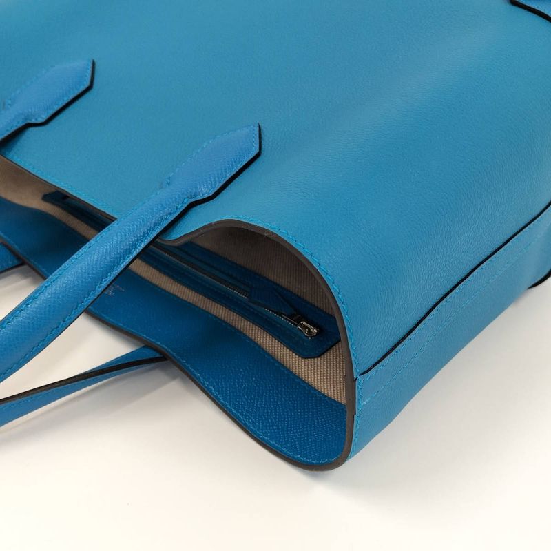Hermes Handbag Maxi Box Cabas 30 Vaux-Ebson Leather Blue Engraved a