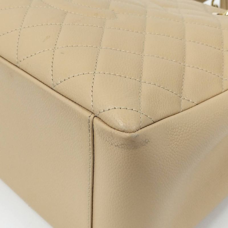 Chanel Gst Chain Tote Bag Matelasse Caviar Skin Leather Beige A50995