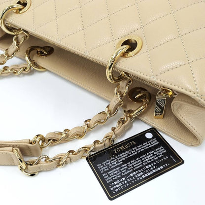 Chanel Gst Chain Tote Bag Matelasse Caviar Skin Leather Beige A50995