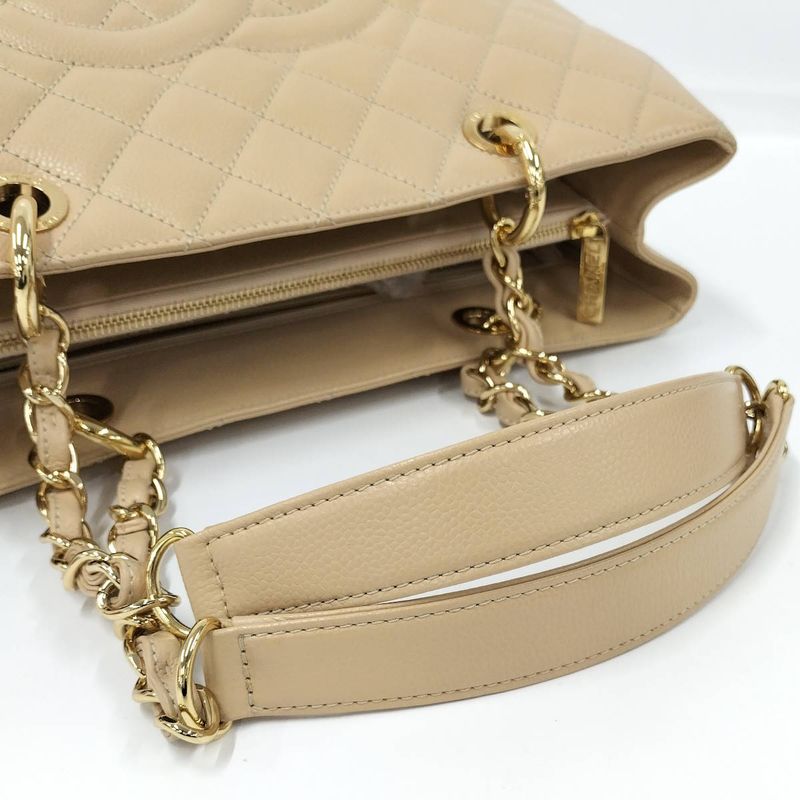 Chanel Gst Chain Tote Bag Matelasse Caviar Skin Leather Beige A50995