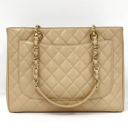 Chanel Gst Chain Tote Bag Matelasse Caviar Skin Leather Beige A50995