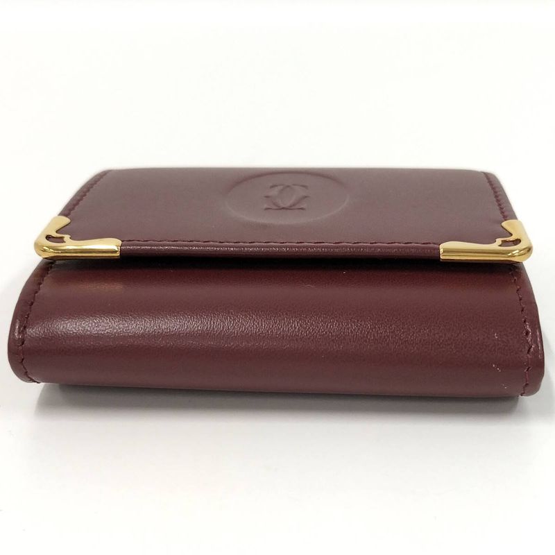 Cartier Bifold Wallet Coin Case Must Line Leather Bordeaux L3000464