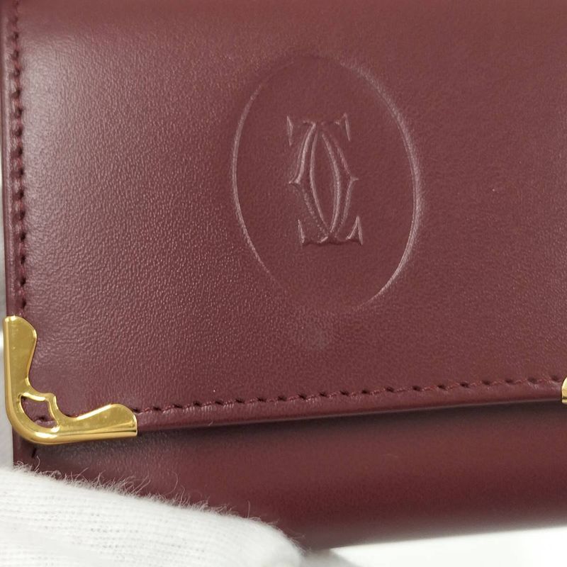 Cartier Bifold Wallet Coin Case Must Line Leather Bordeaux L3000464