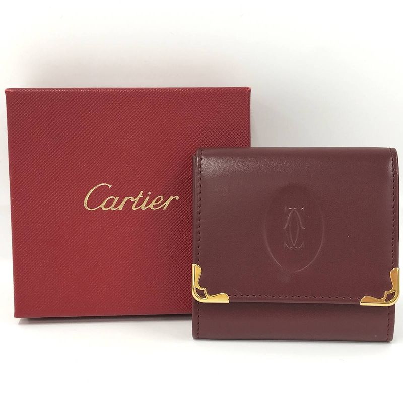 Cartier Bifold Wallet Coin Case Must Line Leather Bordeaux L3000464
