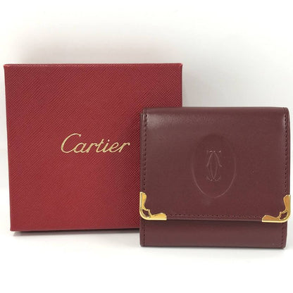 Cartier Bifold Wallet Coin Case Must Line Leather Bordeaux L3000464