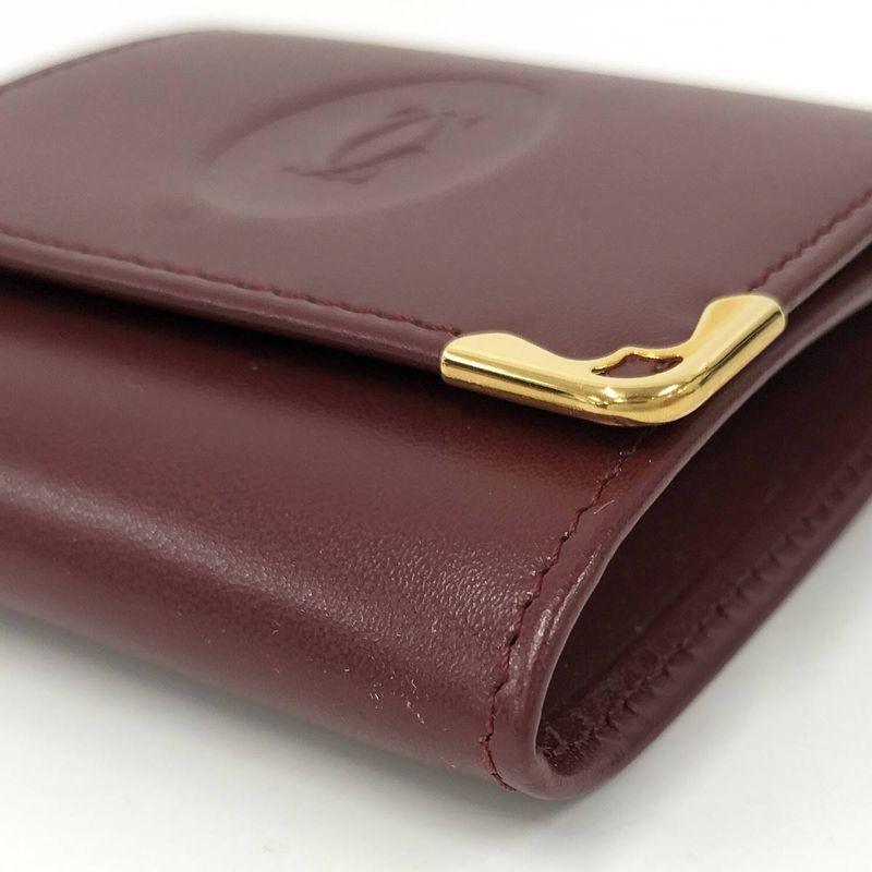 Cartier Bifold Wallet Coin Case Must Line Leather Bordeaux L3000464
