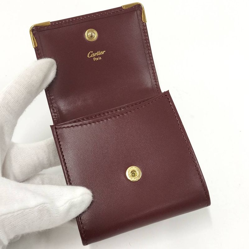 Cartier Bifold Wallet Coin Case Must Line Leather Bordeaux L3000464