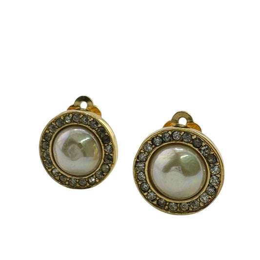 Chanel 1984 Pearl Earrings Gold Ladies