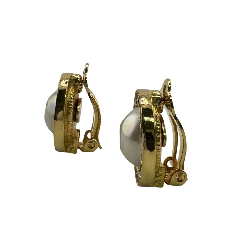 Chanel 1984 Pearl Earrings Gold Ladies