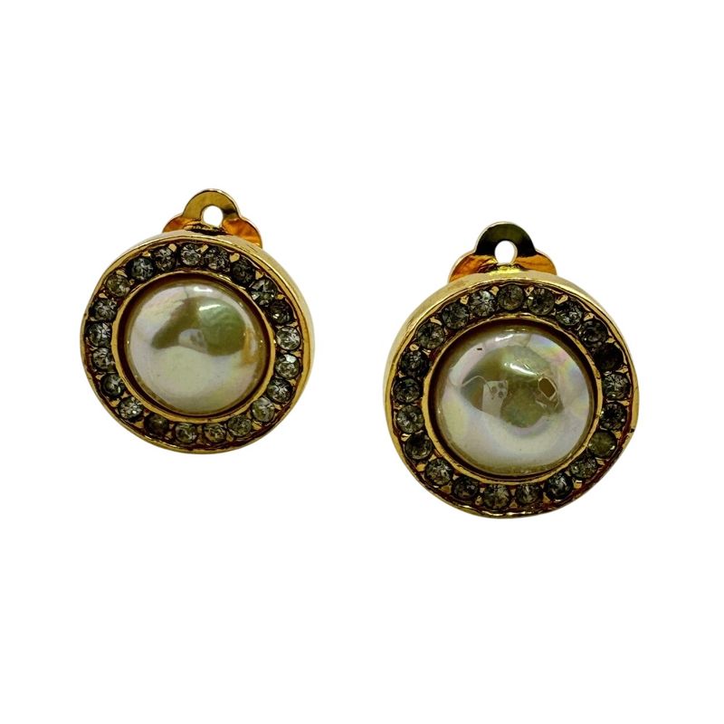 Chanel 1984 Pearl Earrings Gold Ladies