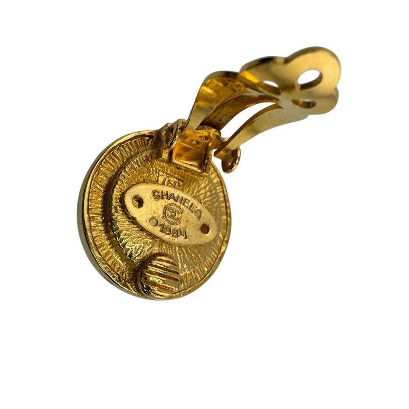 Chanel 1984 Pearl Earrings Gold Ladies