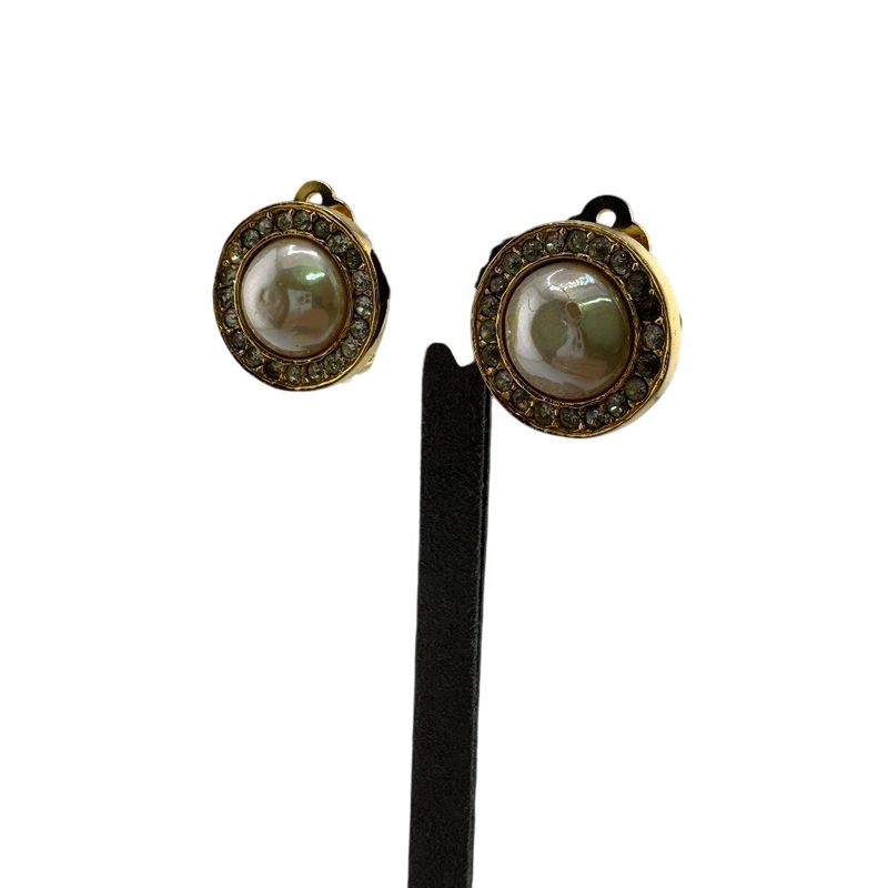 Chanel 1984 Pearl Earrings Gold Ladies