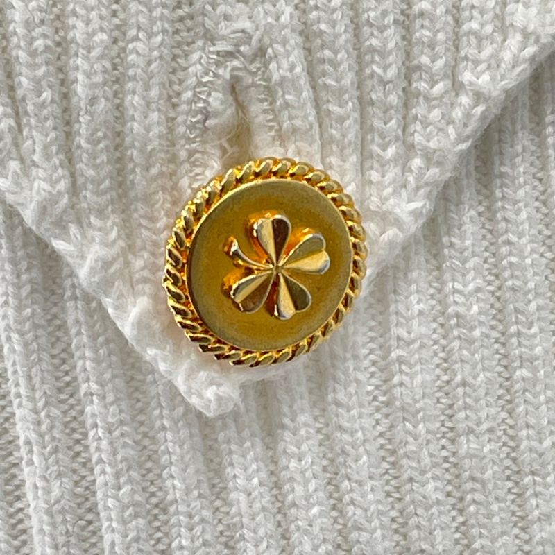 Chanel T-Shirt Knit Coco Mark Gold Button White
