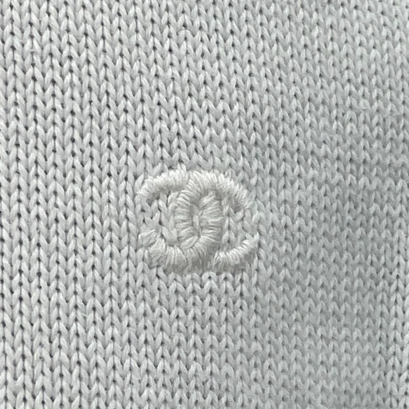 Chanel T-Shirt Knit Coco Mark Gold Button White