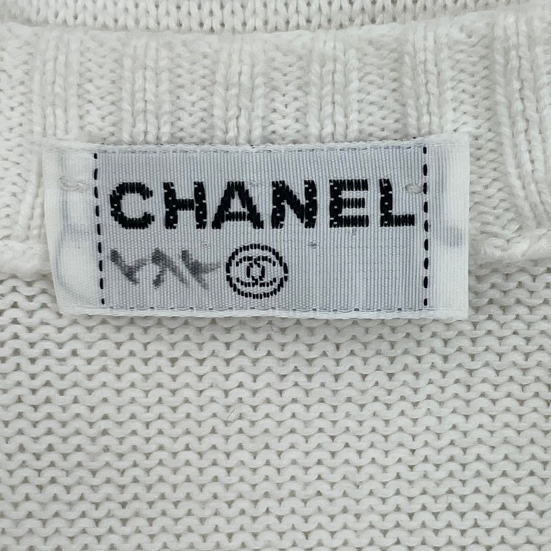 Chanel T-Shirt Knit Coco Mark Gold Button White