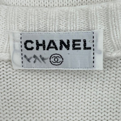 Chanel T-Shirt Knit Coco Mark Gold Button White