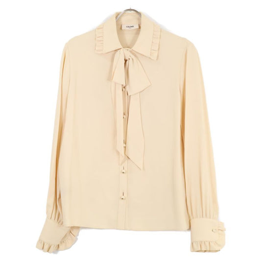 Celine 2b395865c Beige Trionf Buttoned Blouse with Large Bow 40