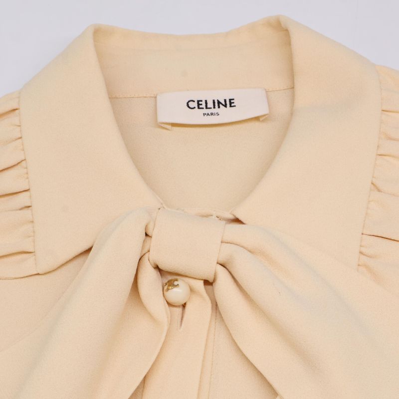 Celine 2b395865c Beige Trionf Buttoned Blouse with Large Bow 40
