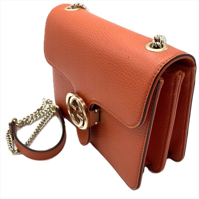 Gucci Interlocking G Shoulder Bag 510304 Orange Gold Hardware Women