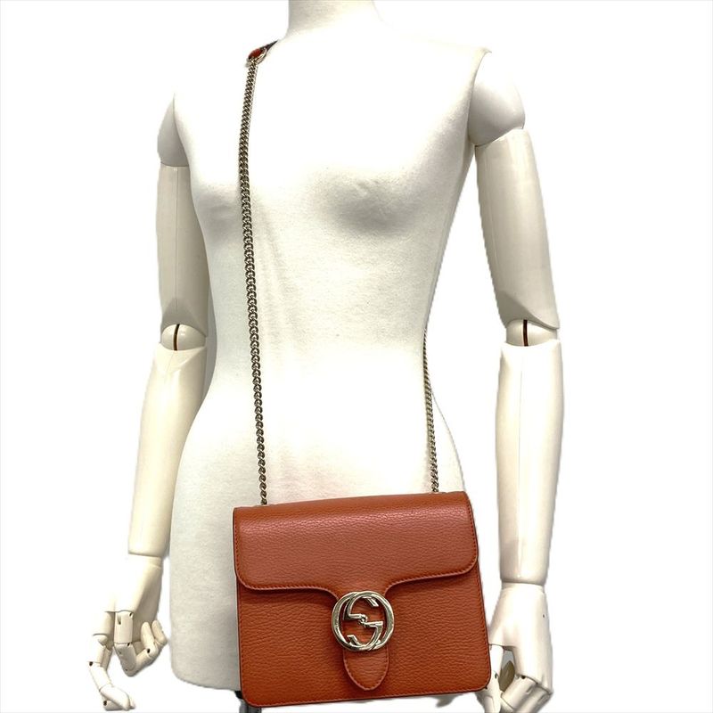 Gucci Interlocking G Shoulder Bag 510304 Orange Gold Hardware Women