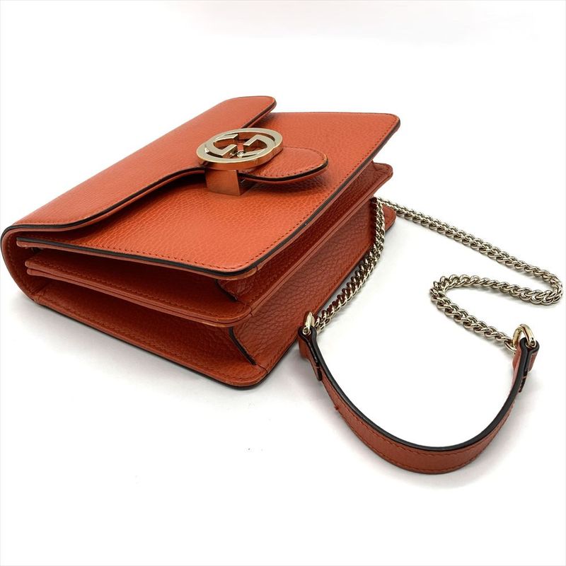Gucci Interlocking G Shoulder Bag 510304 Orange Gold Hardware Women