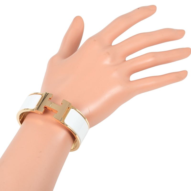 Hermes Click Clack GM Hbangle Gold Plated and Enamel Pink Gold Ladies 66g Bangle