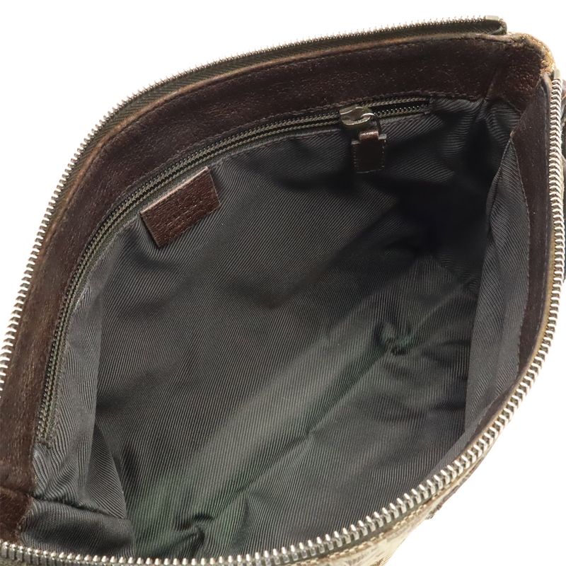 Gucci GG Canvas Shoulder Bag Messenger Bag Crossbody Leather Khaki Beige Dark