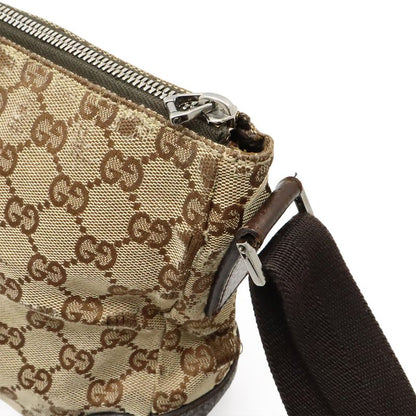 Gucci GG Canvas Shoulder Bag Messenger Bag Crossbody Leather Khaki Beige Dark